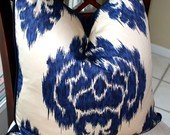 Duralee Blue Ikat Medallion Lumbar Pillow Cover to fit a 20x20 Pillow Insert