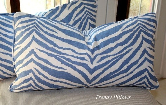 Chambray Blue Zebra Pillow Cover to fit a 12x20 Pillow Insert