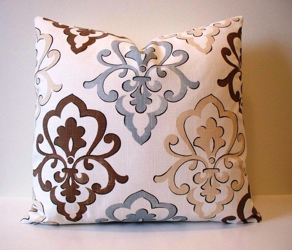 Decorative pillow cover Designer fabric 20x20inch Brown Blue throw pillow