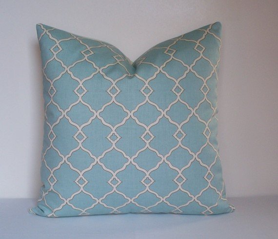 Waverly pillow cover Designer decorative 18x18 sofa cushion Fretwork pattern cotton Mist