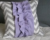 Ruffled Decorative Pillow cover. Gray Chevron with Purple ruffle