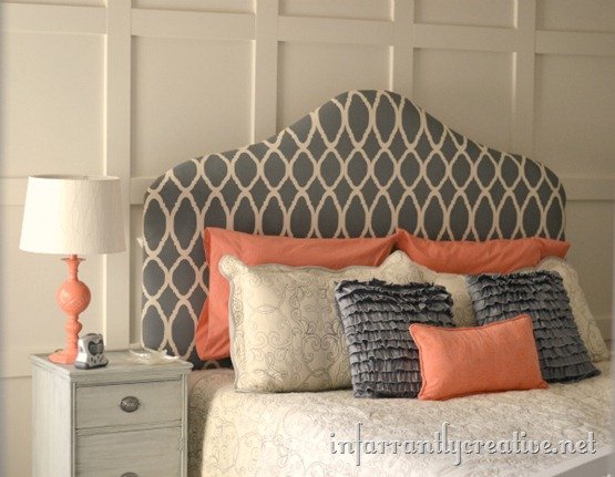 coral and gray bedroom