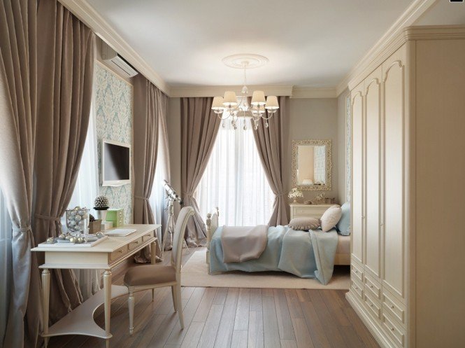Blue Taupe Brown Traditional Bedroom