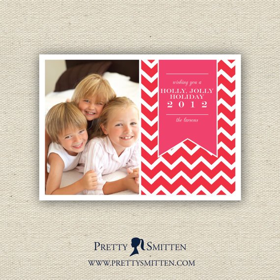 Personalized Holiday Photo Card - CHEVRON Collection, you pick color