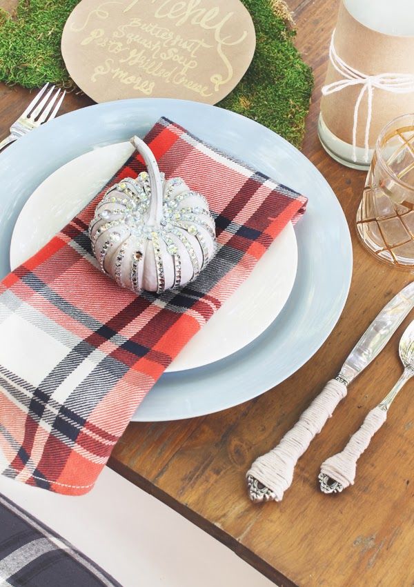 Fall Table Setting | Plaid Napkin | Twine Wrapped Flatware