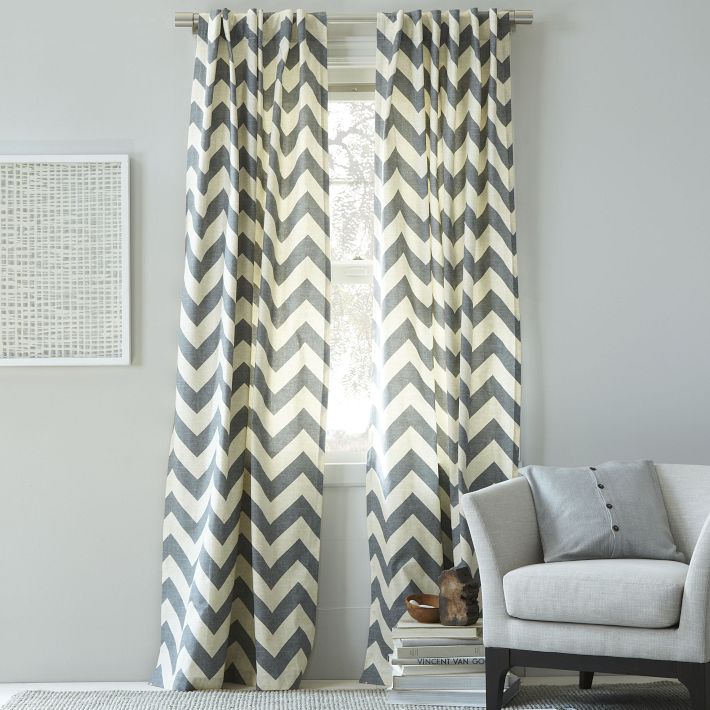 Cotton Canvas Zigzag Curtain – Feather Gray