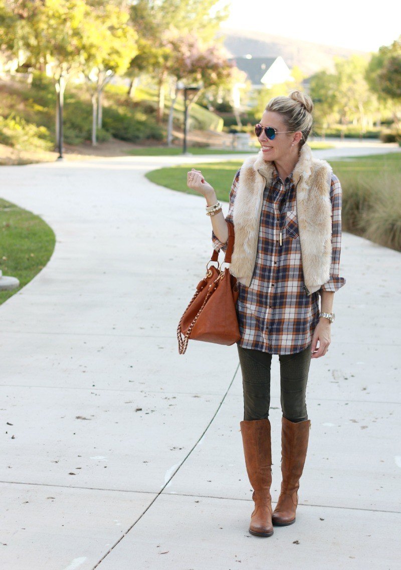 plaid shirt and leggings