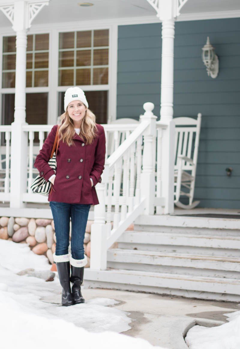 red coat and boots