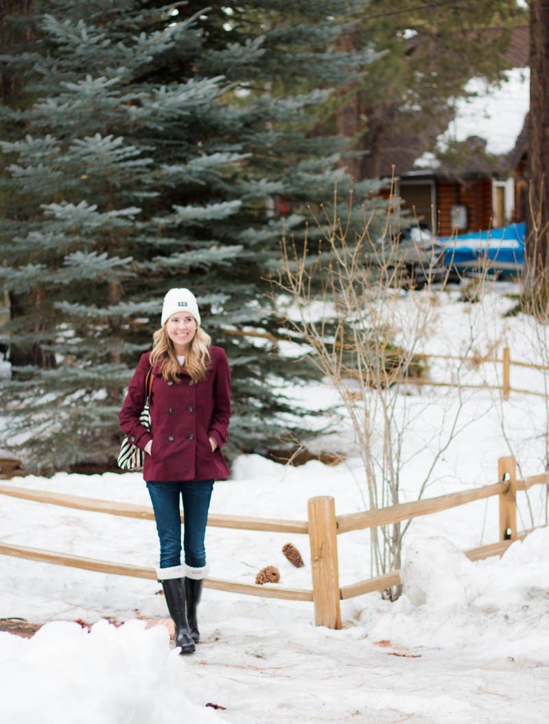 red coat and winter boots