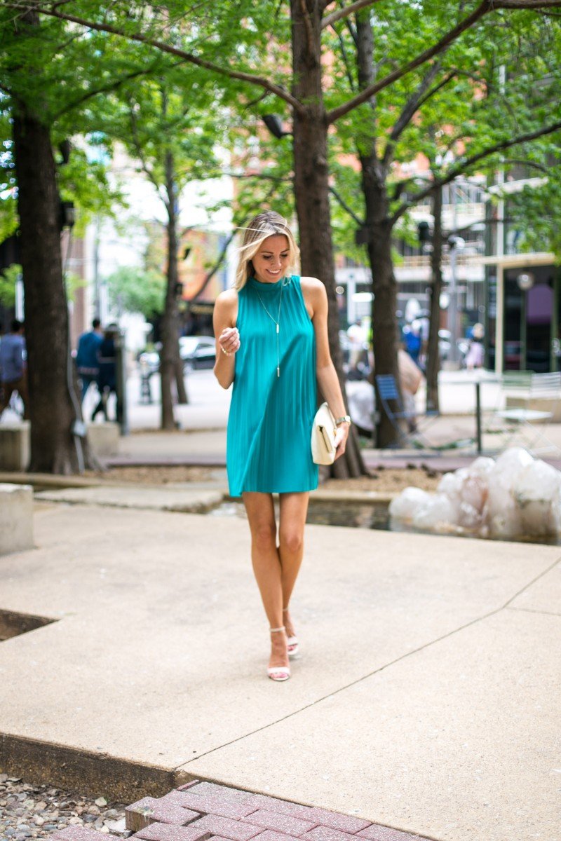 teal pleated dress