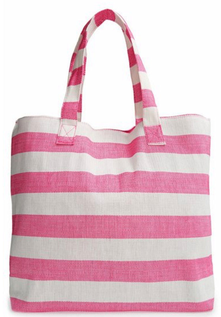 pink and white tote