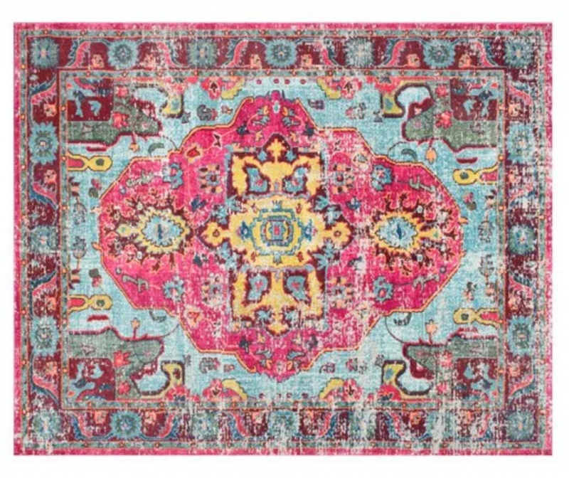 pink and teal rug