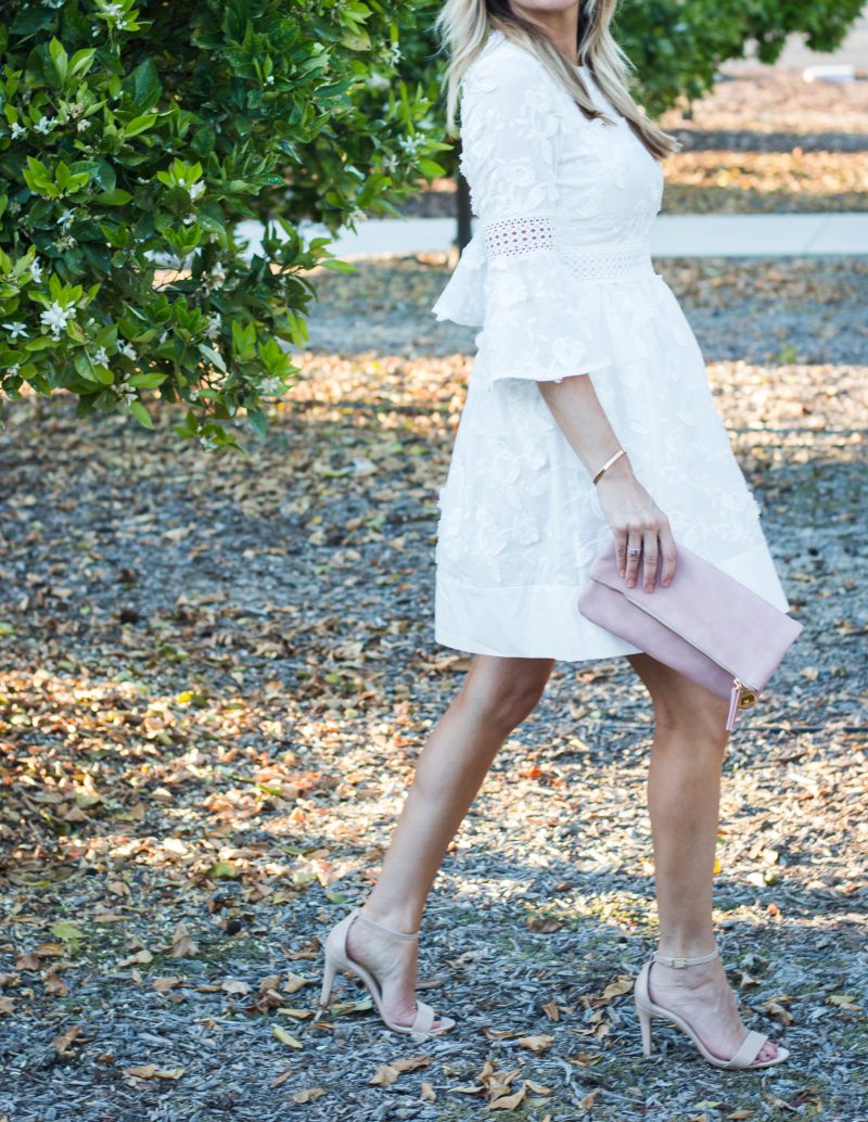 White dress shop nude heels