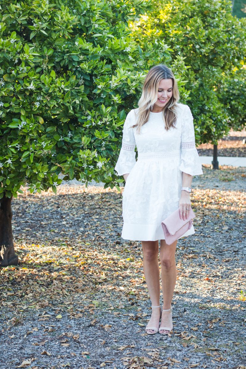 White dress with 2025 white heels