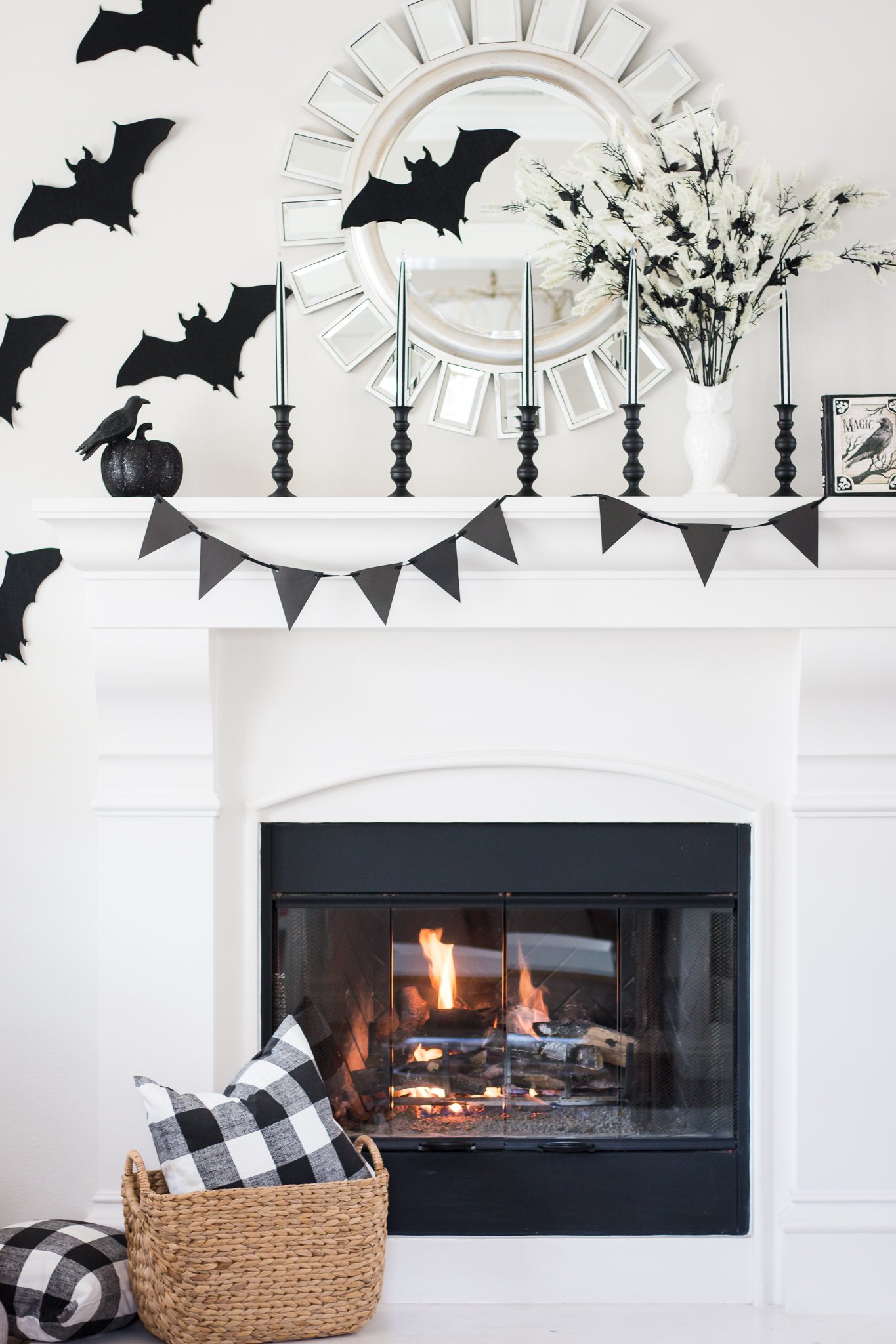 Black & White Halloween Mantel - A Thoughtful Place