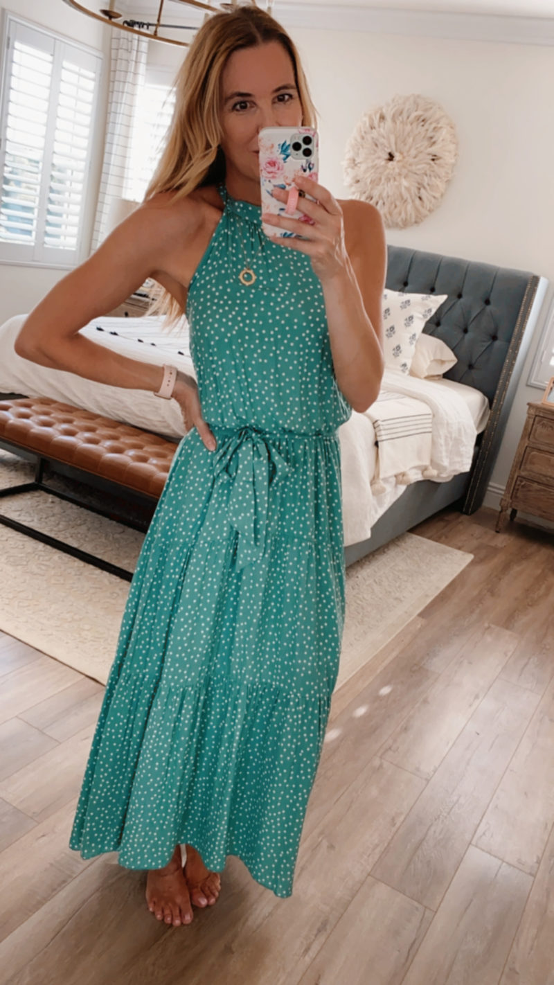 green polka dot dress