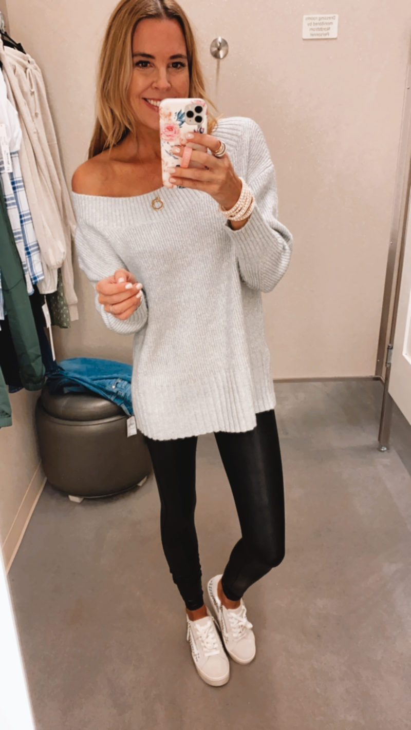 gray off the shoulder sweater