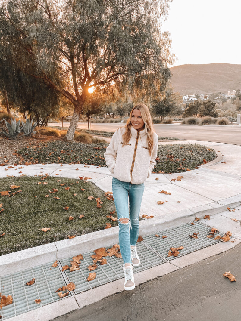 cozy jacket and jeans