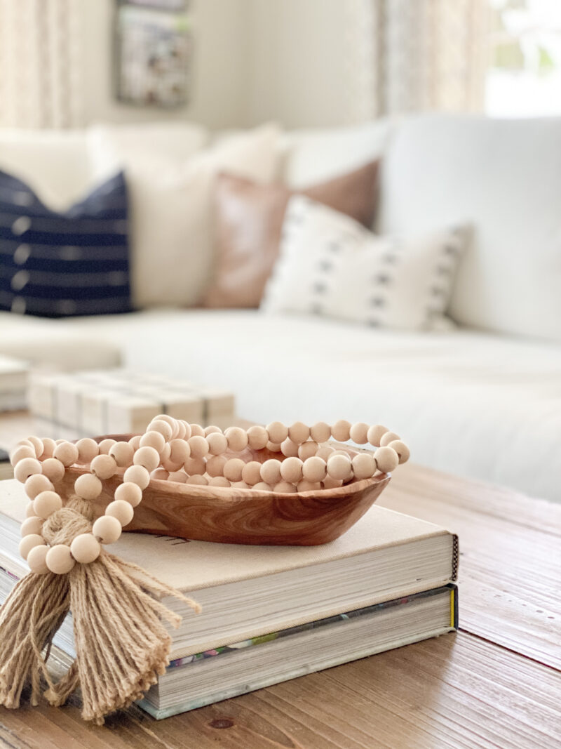 wooden bowl and beads