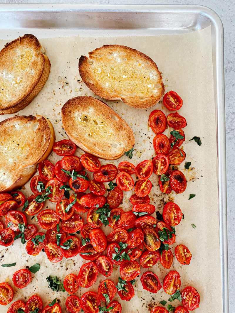 garlic toast and roasted tomatoes