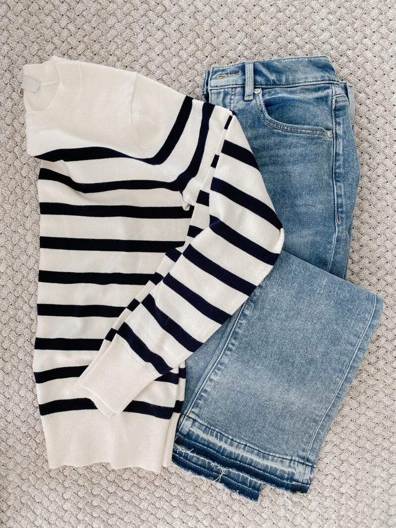 striped top flatlay