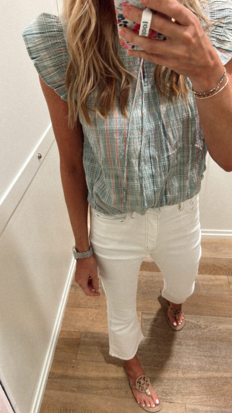 sage plaid top