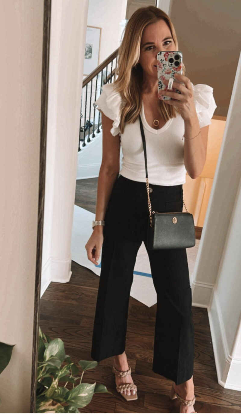 Wide Leg Cropped Pants Outfit For Work - Color & Chic