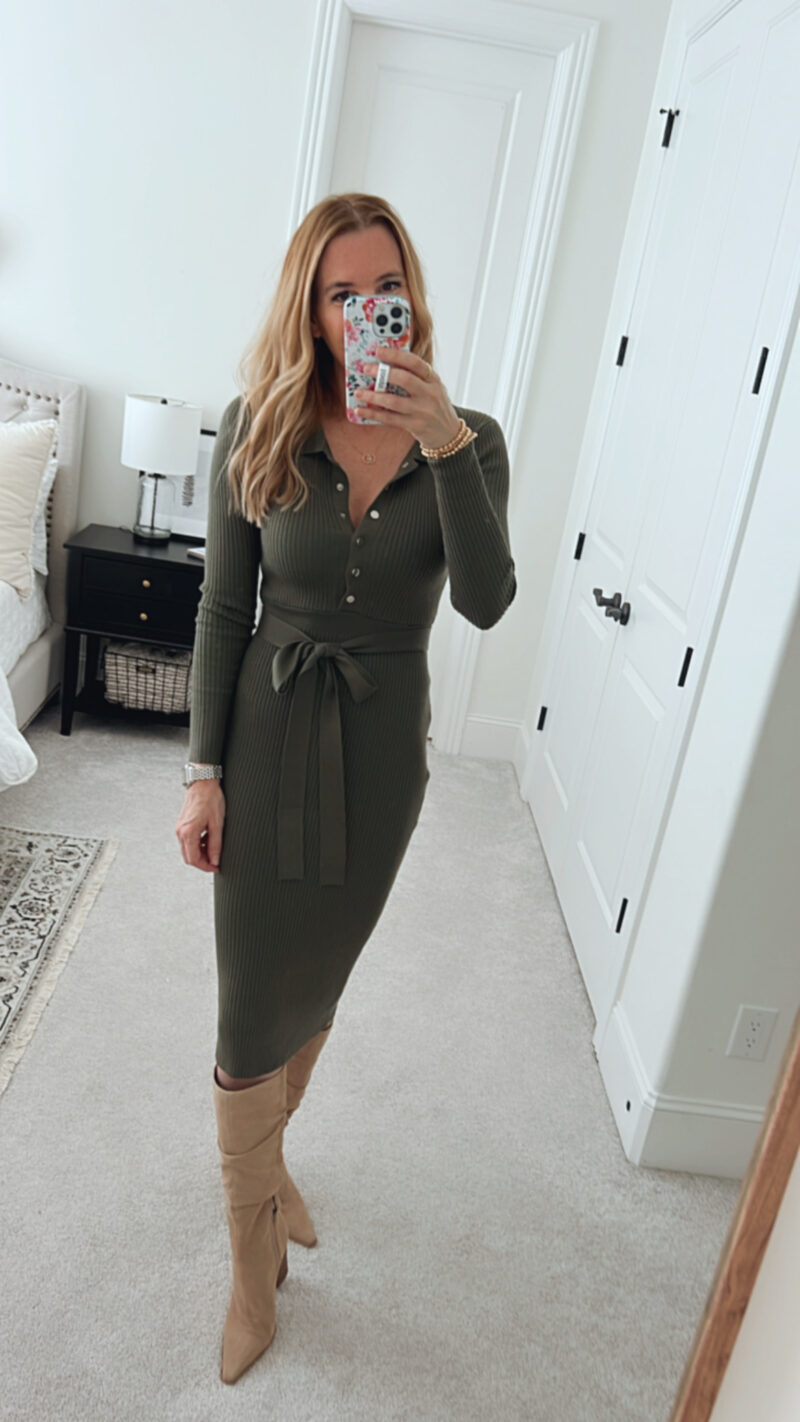 green ribbed dress